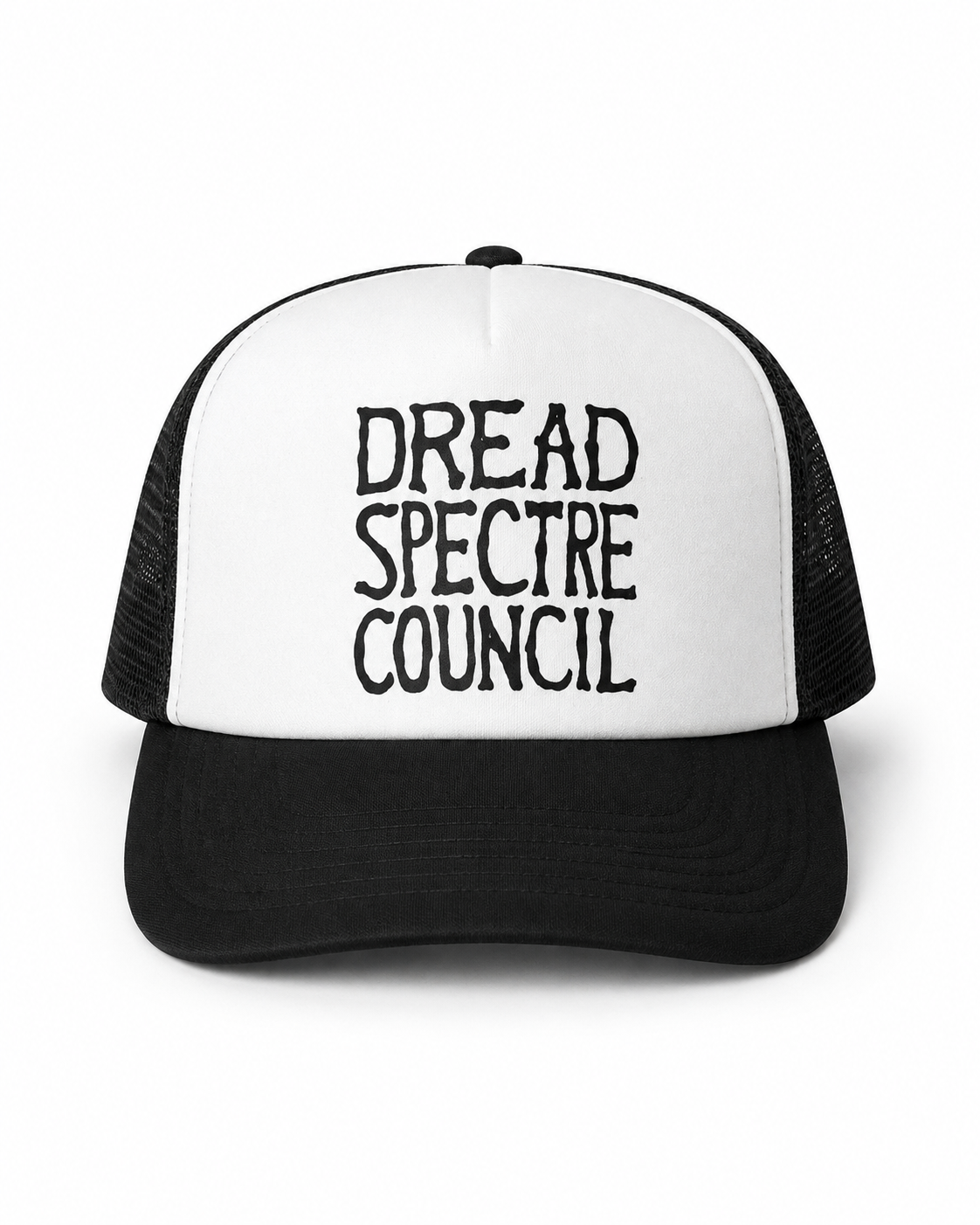 Dread Spectre Council Trucker Cap [Letter Logo Black w White Front]