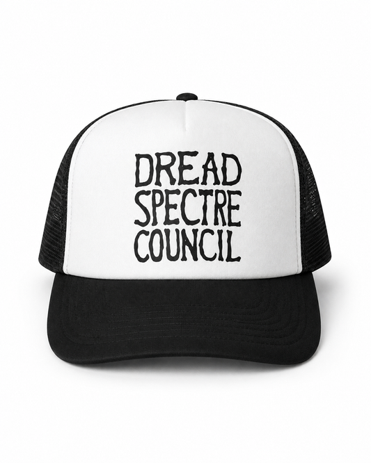 Dread Spectre Council Trucker Cap [Letter Logo Black w White Front]